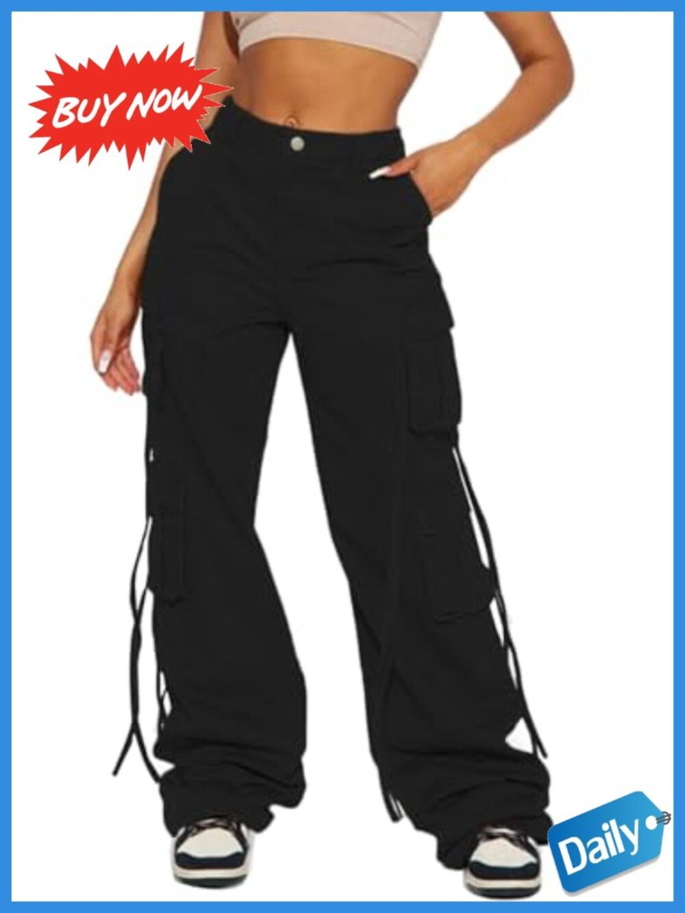 Women's High Waisted Straight Leg Cargo Pants 6 Pockets Streetwear